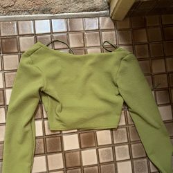Green Long Sleeve Crop Top