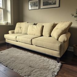 Vintage Green Sofa With Black Wood Trim