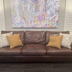 Pottery Barn Turner Roll Arm Leather Sofa – Genuine Leather, Excellent Condition