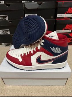 Nike Air Jordan 1 Mid Gym Red Sail White Blue DQ7648-600 Womens Size 10.5/ 9 Mens Brand New