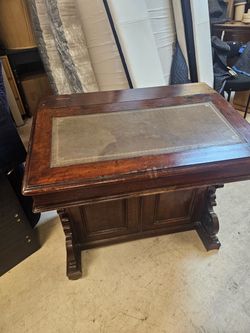 Antique Wood Desk with Leather Top