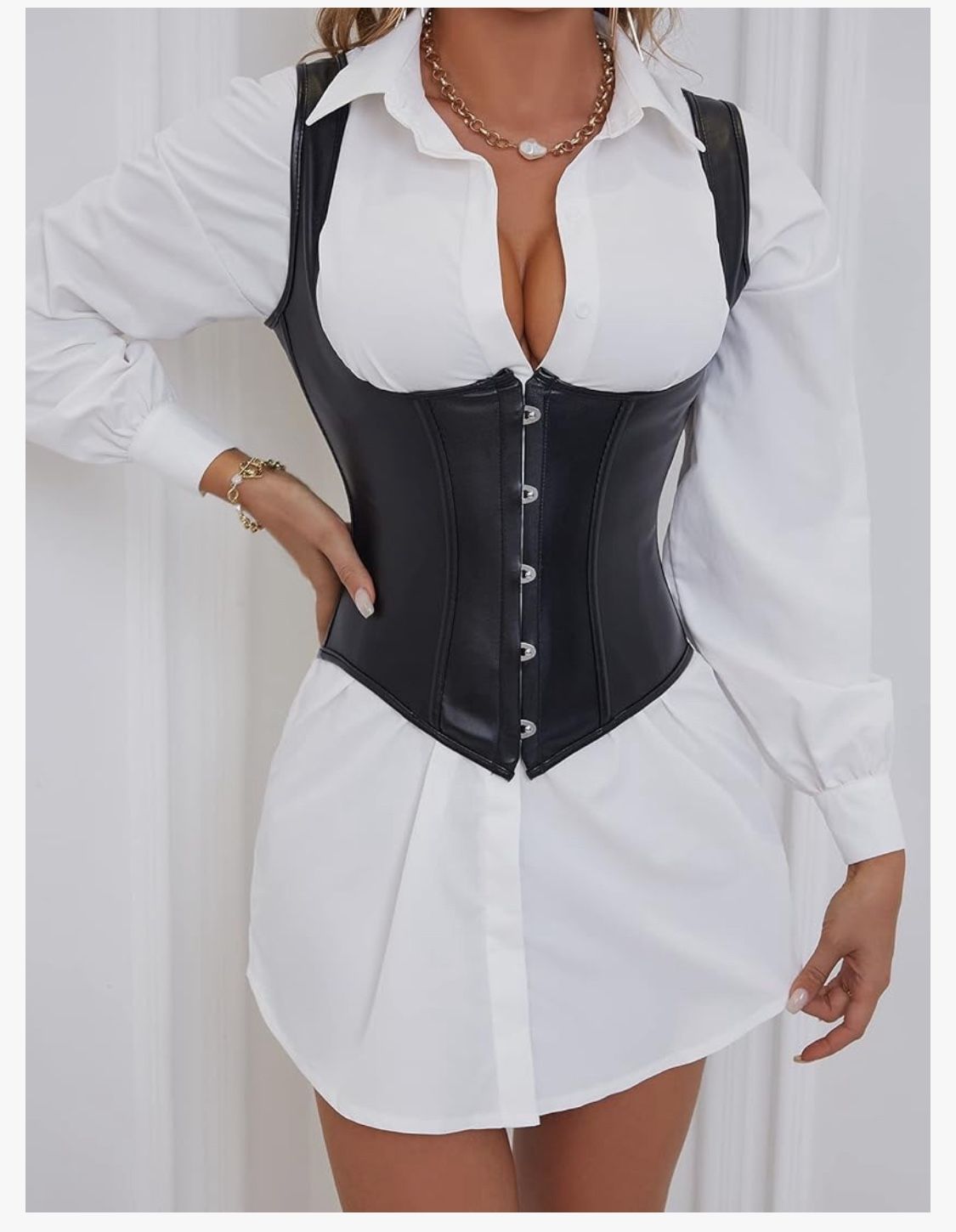Women's Faux Leather Gothic Corset Waist Trainer Underbust Bandage Sleeveless Vest Body Shaper