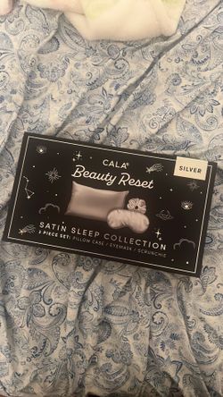 Grey/silver satin silklike pillowcase scrunchie and eye covers