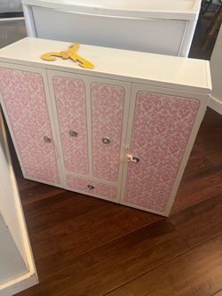Adorable wooden doll clothes armoire