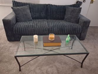 Charcoal Ribbed Fabric Sofa and loveseat with center table and 2 end table