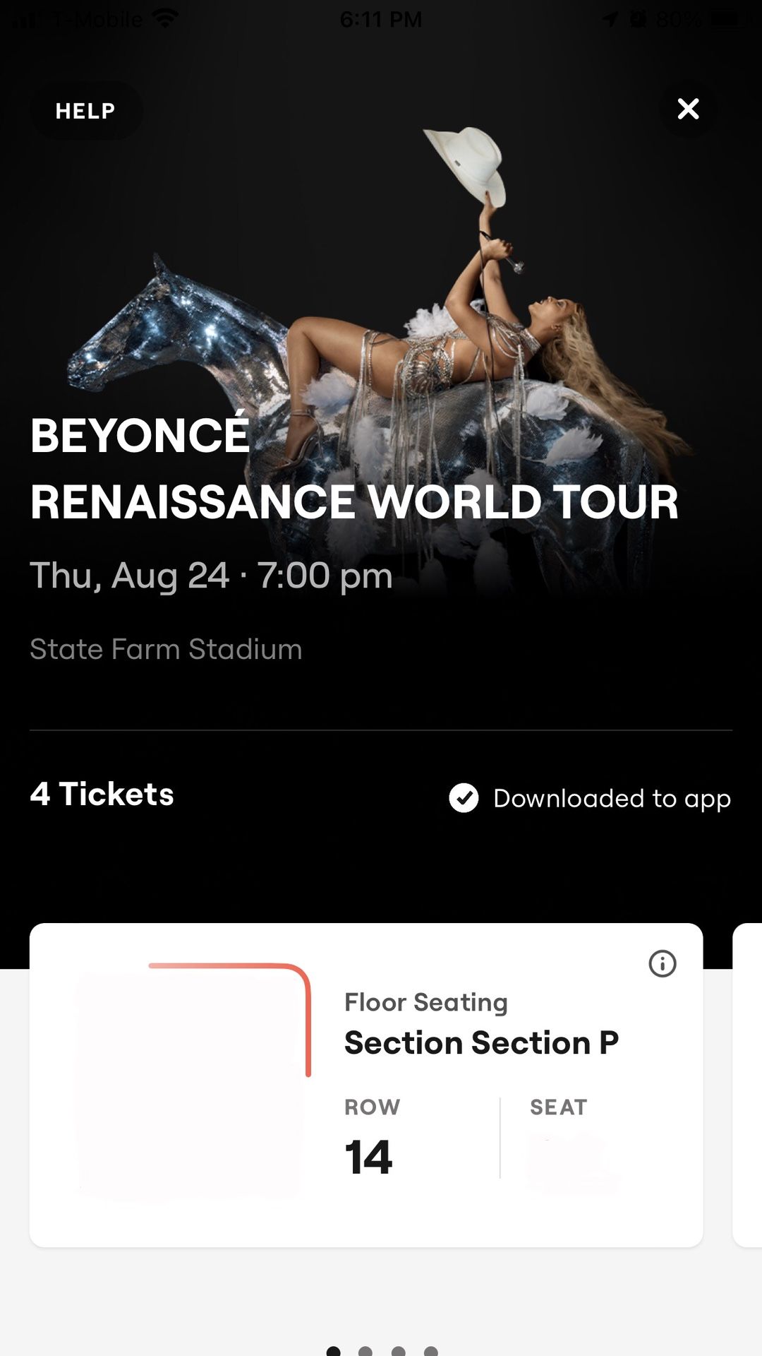 Beyonce Concert - 2 Floor Seats