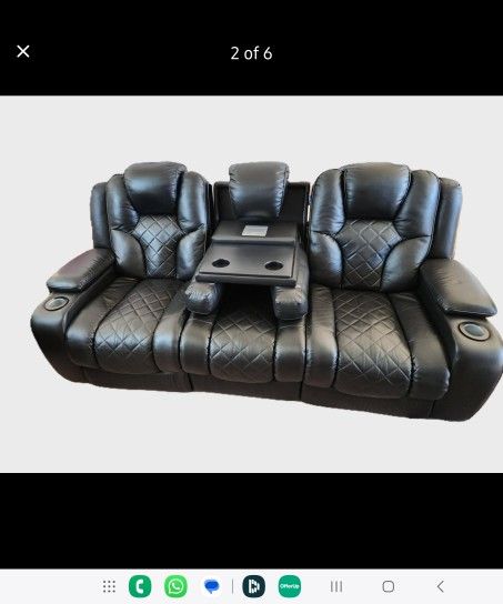 LEATHER ELECTRIC 3 SEATER RECLINING SOFA With USB READING LIGHTS + More..