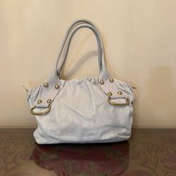 Dramatic Price Drop: Vintage NEVER USED Pale Gray Top Quality Lambskin Leather PERLINA New York Shoulder Bag With Silver Hardware