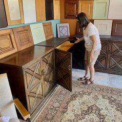 3-Piece Vintage High End Lift Top Bar Liquor Cabinets & Slate top Dinning or Office Furniture