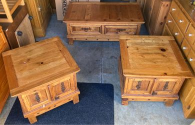 Set Of 3 Solid Wood Ponderosa Pine Tables / Chests