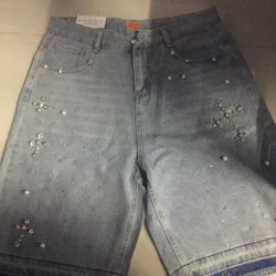 Vintage Cross Rhinestone Denim Shorts