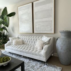 White couch & Oversized Chair Velvet Like Polyester Material 