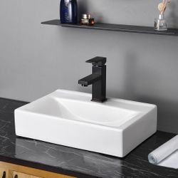 18" Rectangle Bathroom Vessel Sink Vanity Pop up Drain Ceramic Basin Lavatory