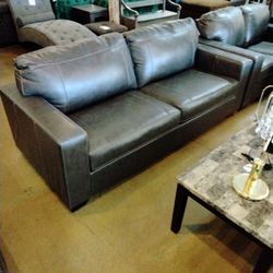 Grey Genuine Leather Ashley Sofa Set
