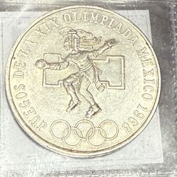 1968 Mexico 25 Pesos Coin Featuring Olympics Reverse 