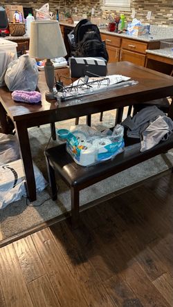 Dark Wood Dining Table with Bench