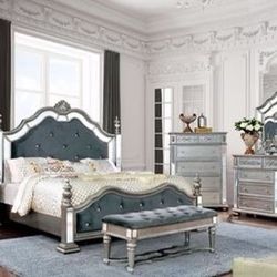 Brand New 4 PC Royal Grey/Silver Bedroom Set