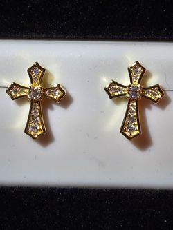 Gold filigree Over 925 CROSS Earrings