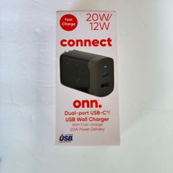 WALL CHARGER-ONN CONNECT-20W/12W-DUAL PORT USB-C/USB WALL CHARGER-FAST CHARGE