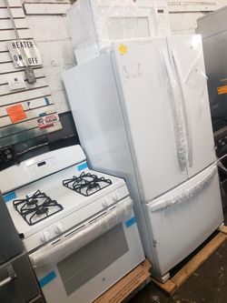 french door whirlpool ..GE stove..and GE microwave..open box new warranty ready to deliver..curveside free delivery front of resident..
