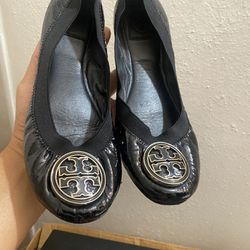 TORY BURCH Caroline Black Patent leather Ballet Stretch Flats Women’s Size 8.5