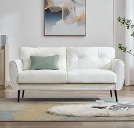 60''W 2-Seat White Faux Leather Sofa Couch Modern Loveseat for Living Room Office