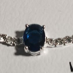 Pandora Authentic Brand New Sterling Silver Sapphire Oval Round 8.5 Adjustable Tennis Bracelet 