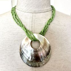 Abalone Green Baded Multi Strand Necklace 