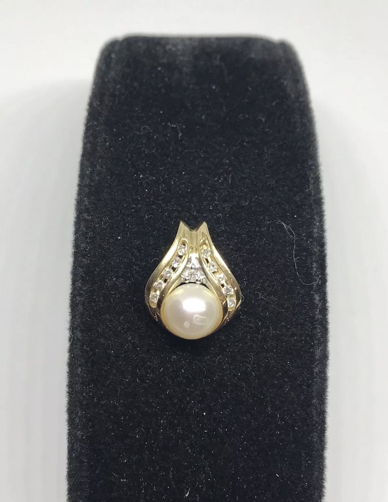 14k 14kt real gold pearl diamond pendant