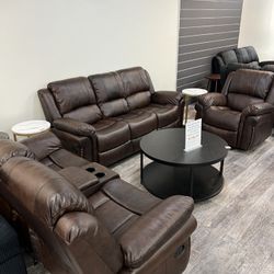 Brown Recliner 3Pcs Living Room Set / Juego De 3 Piezas De Sala De Estar Reclinable Marron 