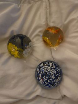 Vintage Murano hand-blown art glass paperweight set