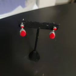 Sterling Silver Red Pierced Earrings 