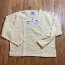 Vintage VERMONT VACATION CREWNECK FLEECE Sweatshirt SWEATER XL FLOWERS - YELLOW