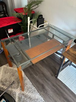 Glass Top Computer Desk with Keyboard Tray