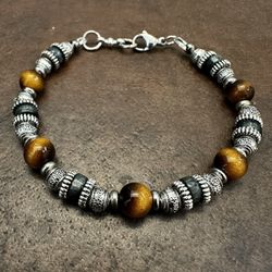 Elegant Silver and Brown Beaded Bracelet