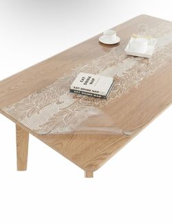 Crystal Clear Plastic Table Cover Protector with Lace Pattern, 42" x 78"