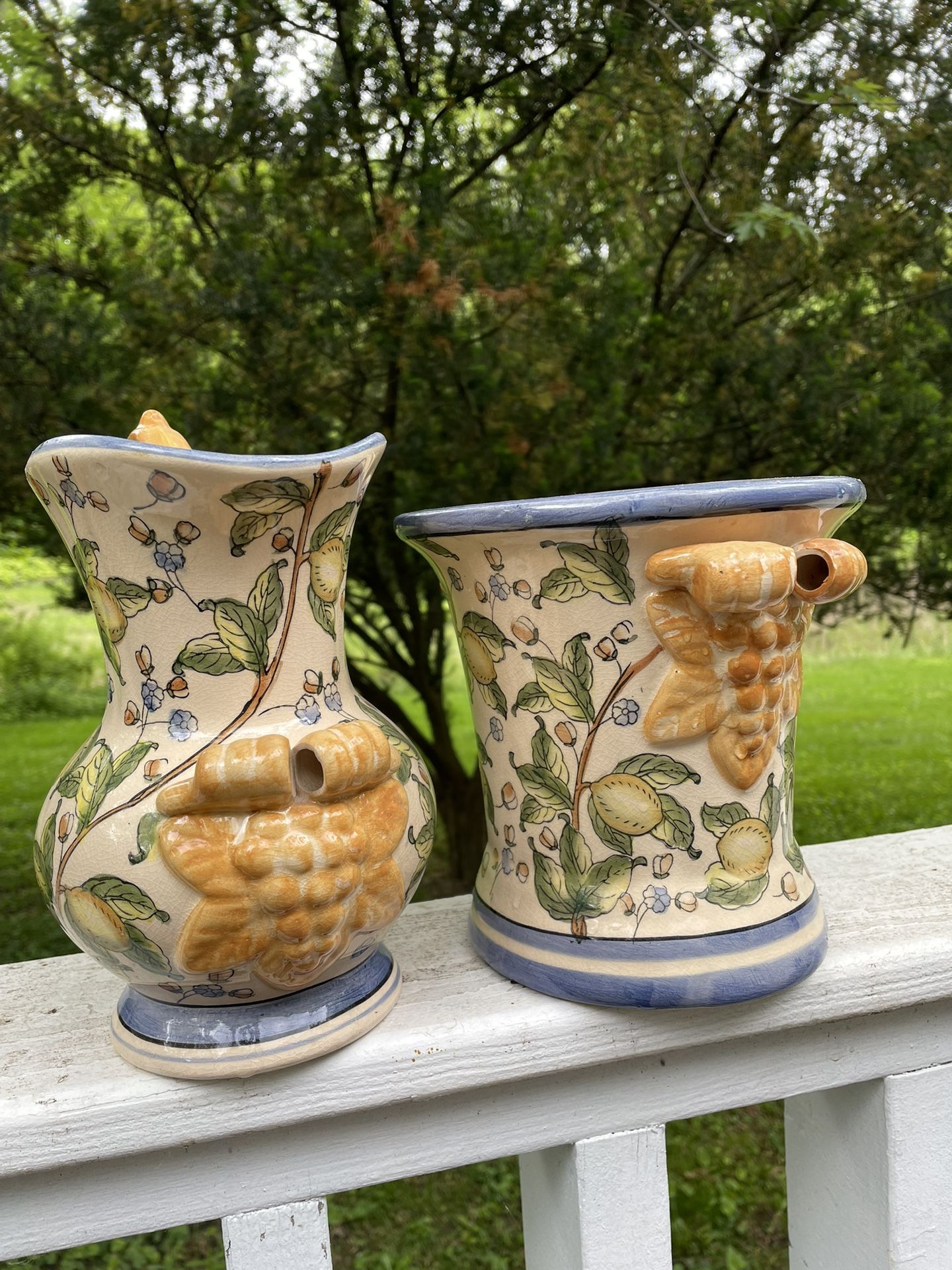 Hand painted Pitcher and vessel. Made in Italy