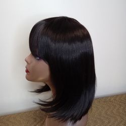 Jet Black Straight Bob With Bang 
