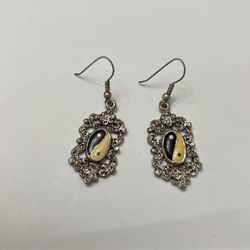 Yin/Yang Ornate Silver Tone Earrings