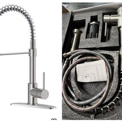 Kitchen Faucet with Pull Down Sprayer Brushed Nickel Stainless Steel 1 Handle Pull Out Spring Sink Faucets 1 Hole Or 3 Hole Dual Function for Farmhous