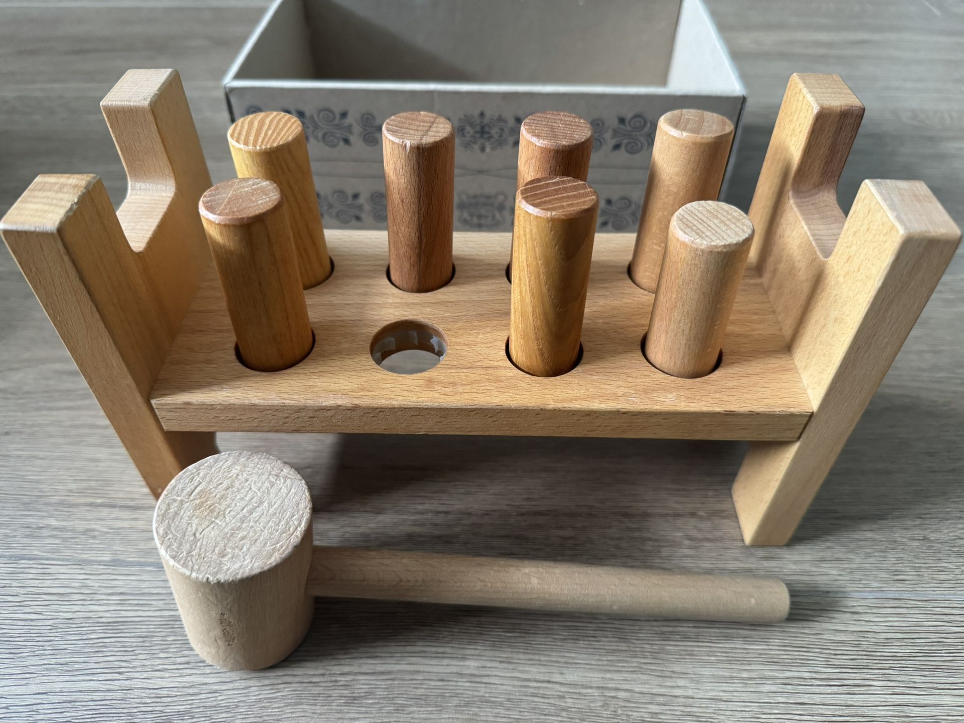 Montessori Natural Wood Pound-a-Peg Toy