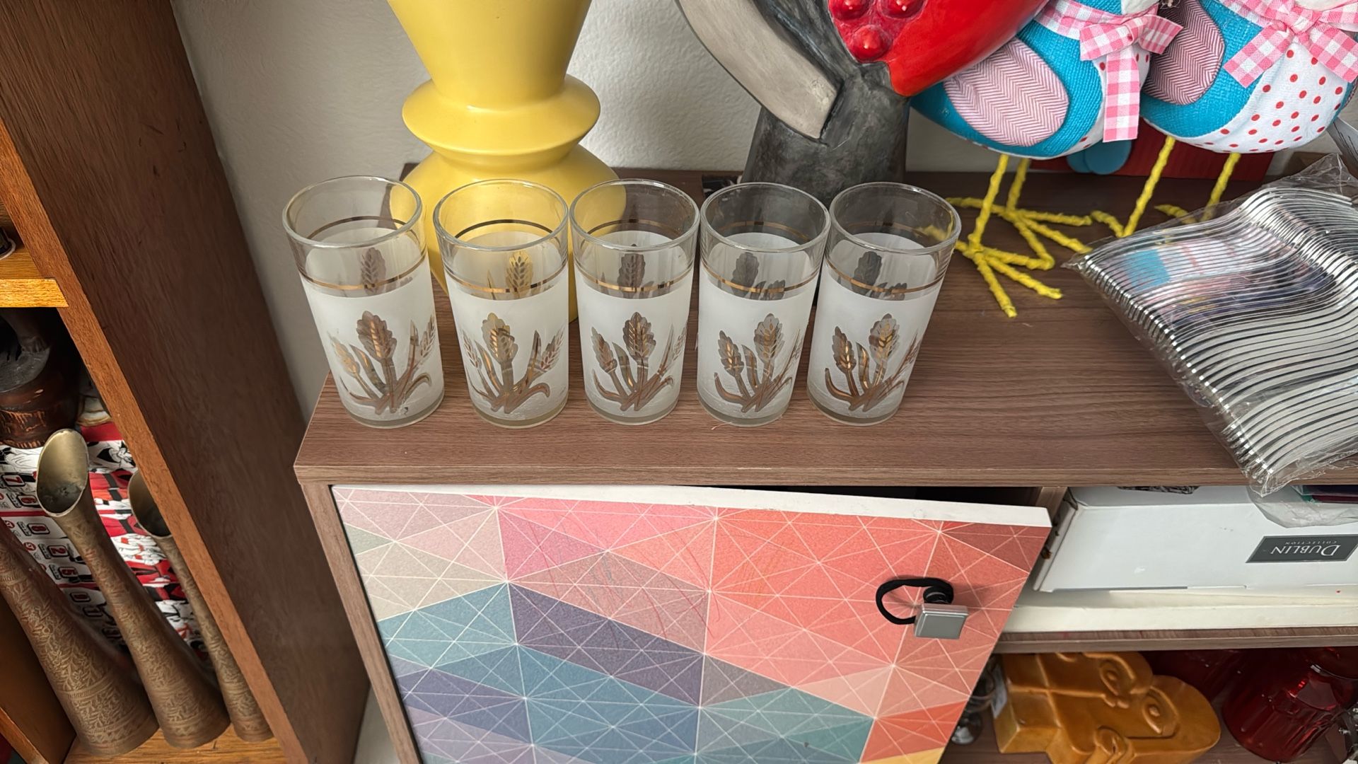 5 MCM Vintage Libbey Golden Frosted Glass 12 Ounce Tumbler