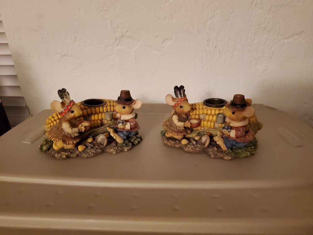 Mice Candle Stick Holder Thanksgiving Theme 