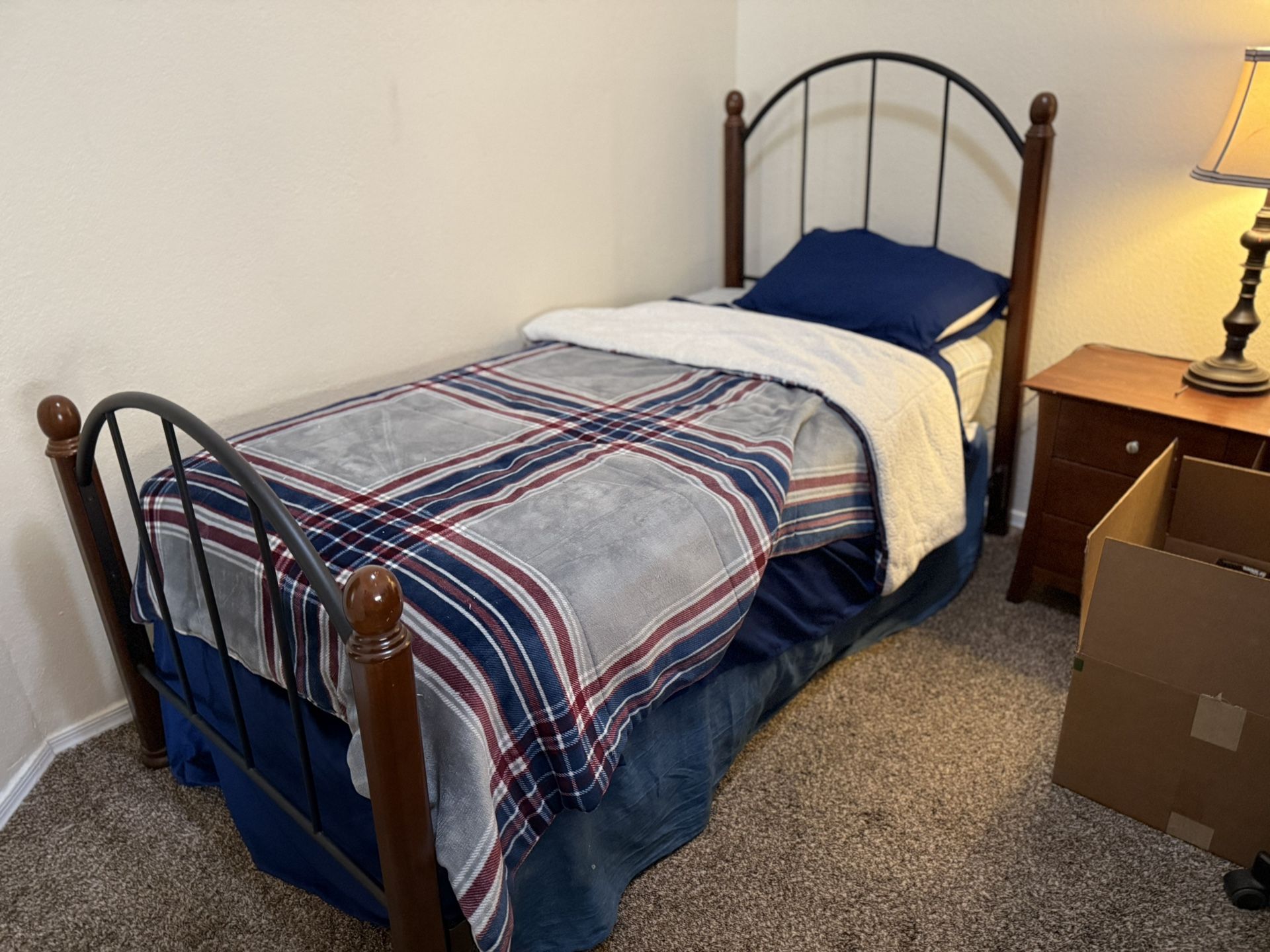 Twin Bed With Mattress, Box Spring And Frame