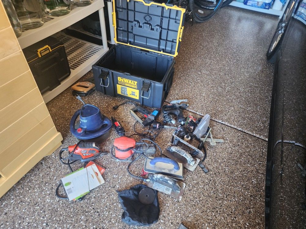 Various Power Tools With Dewalt System 2.0 Tool Box