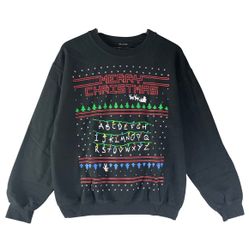 Stranger Things Spencer's Merry Christmas Alphabet Black Crewneck Sweatshirt M