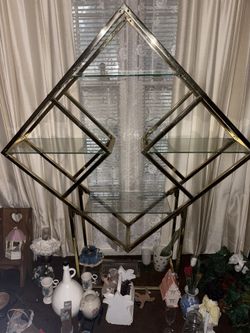 ✨ Vintage Geometric Brass & Glass Display Shelf✨