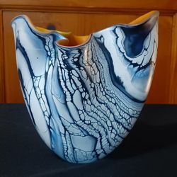 RARE HTF Peter Layton London Glassblowing COLOURED GLACIER Medium Flared Vase