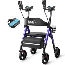 GelSoft Upright Walker with Adjustable Armrests&Cup Holder; 8" All-Terrain & Ergo Backrest Provide Comfort, 300 LBS, Purple