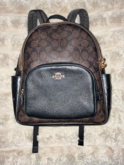 COACH Court Backpack Signature Canvas in Gold, Brown / Black